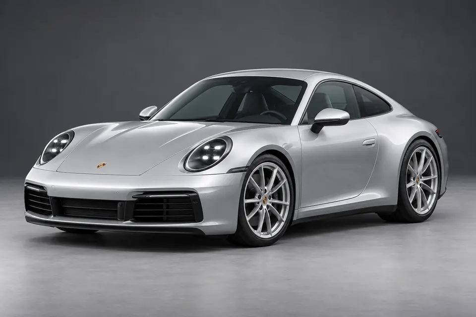 AI-generated front-three-quarter view of Porsche 911 992 fixed-roof Coupé.
