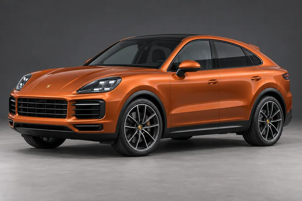 AI-generated front-three-quarter view of Porsche Cayenne Coupé 9Y0 combustion-engine SUV.