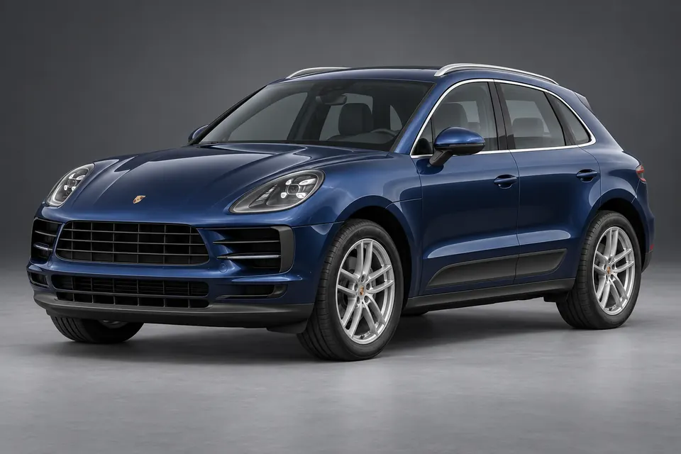 AI-generated front-three-quarter view of combustion-engine Porsche Macan 95B five-door SUV.