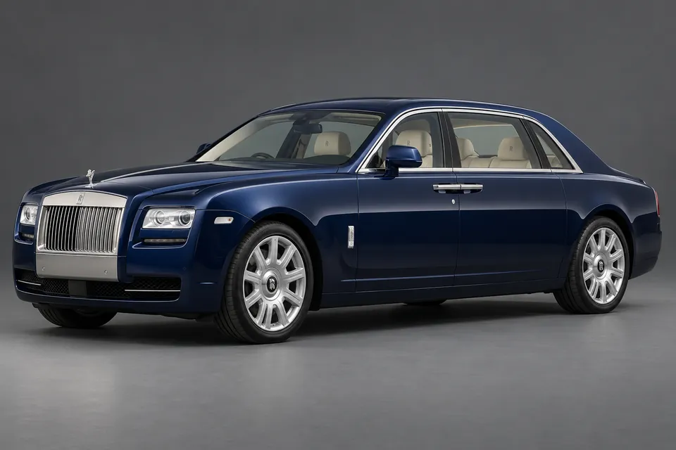 AI-generated illustration of a 2012 Rolls-Royce Ghost Extended Wheelbase first-generation saloon in front-left three-quarter view.