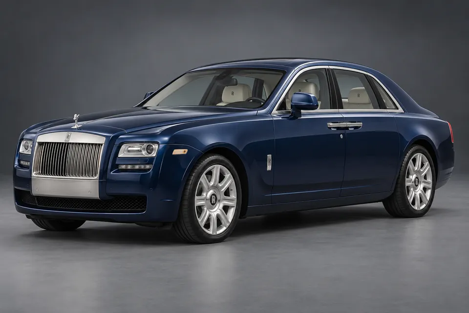AI-generated illustration of a 2012 Rolls-Royce Ghost first-generation standard-wheelbase saloon in front-left three-quarter view.
