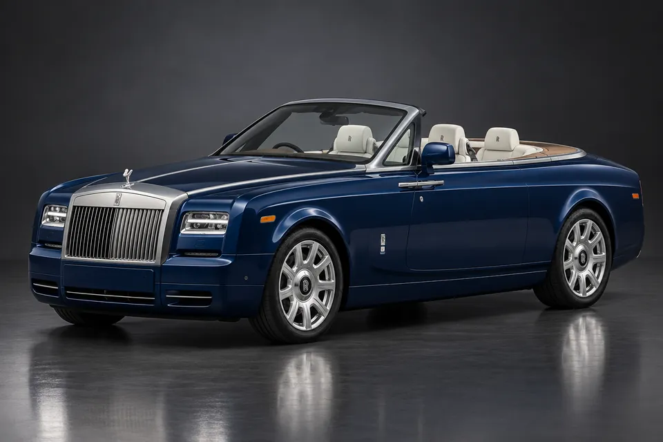 AI-generated studio illustration of a 2013 Rolls-Royce Phantom Drophead Coupé Series II, front-left three-quarter view.