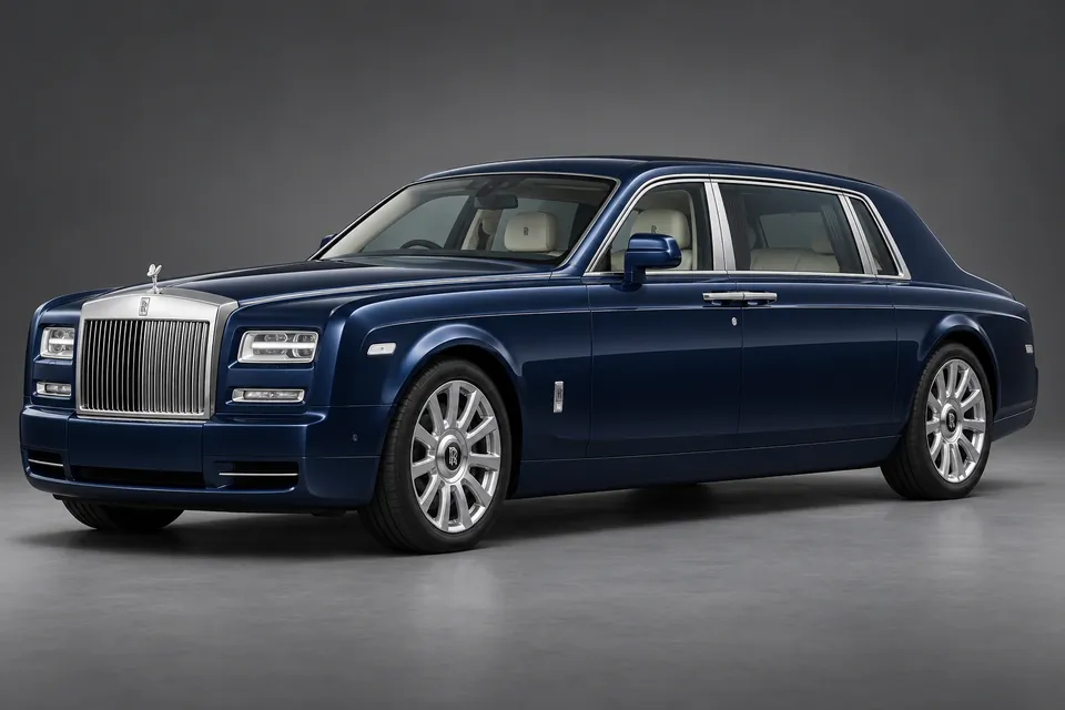 AI-generated illustration of a 2014 Rolls-Royce Phantom VII Series II Extended Wheelbase saloon in front-left three-quarter view.