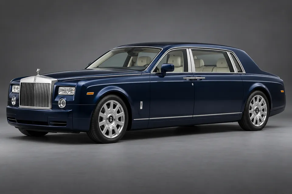 AI-generated illustration of a 2008 Rolls-Royce Phantom VII Extended Wheelbase saloon in front-left three-quarter view.