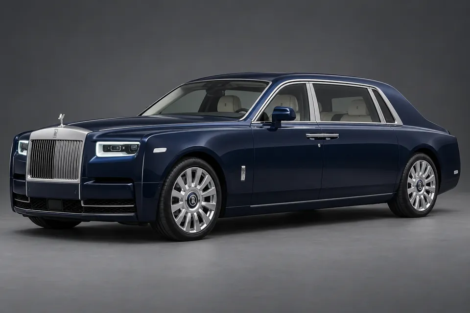 AI-generated illustration of a 2019 Rolls-Royce Phantom VIII Extended saloon in front-left three-quarter view.
