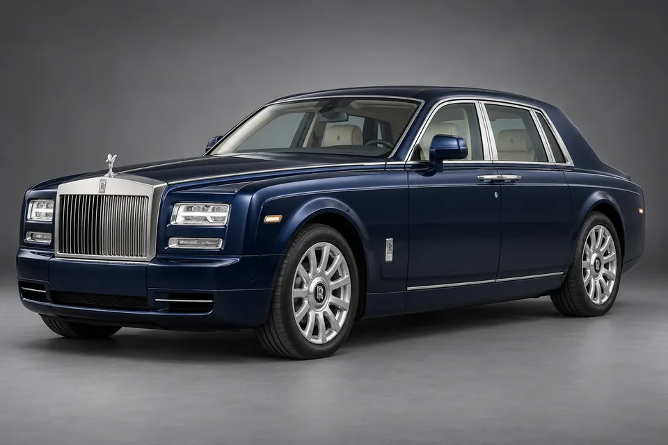 AI-generated illustration of a 2013 Rolls-Royce Phantom VII Series II standard-wheelbase saloon in front-left three-quarter view.