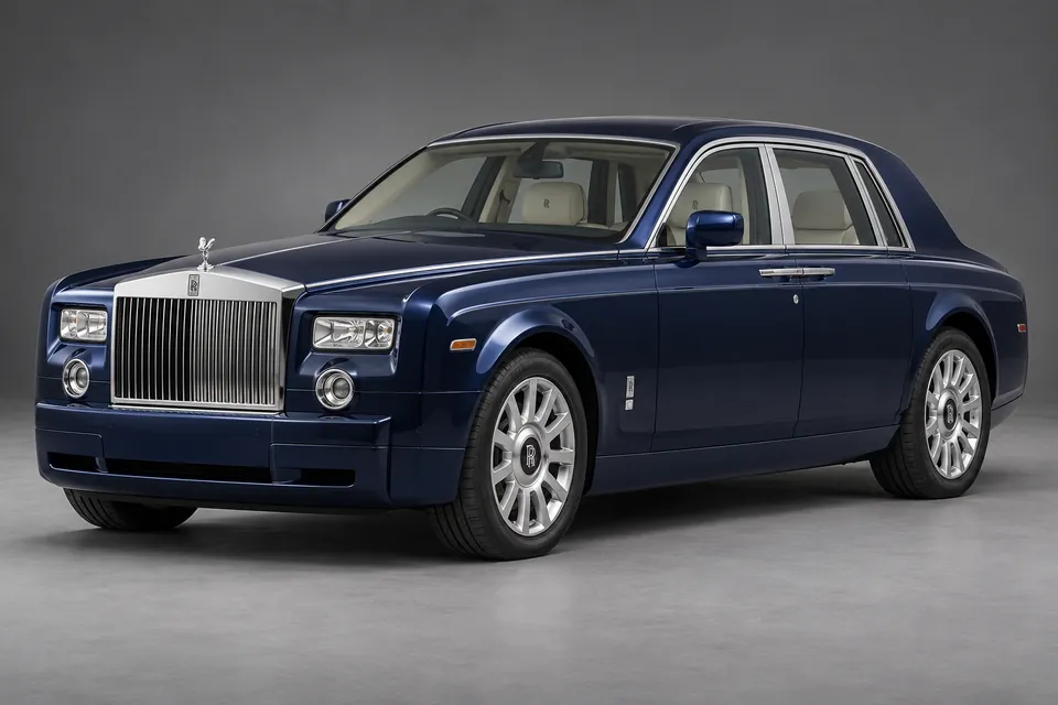 AI-generated illustration of a 2006 Rolls-Royce Phantom VII standard-wheelbase saloon in front-left three-quarter view.