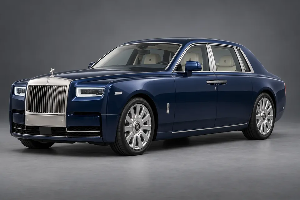 AI-generated illustration of a 2019 Rolls-Royce Phantom VIII standard-wheelbase saloon in front-left three-quarter view.