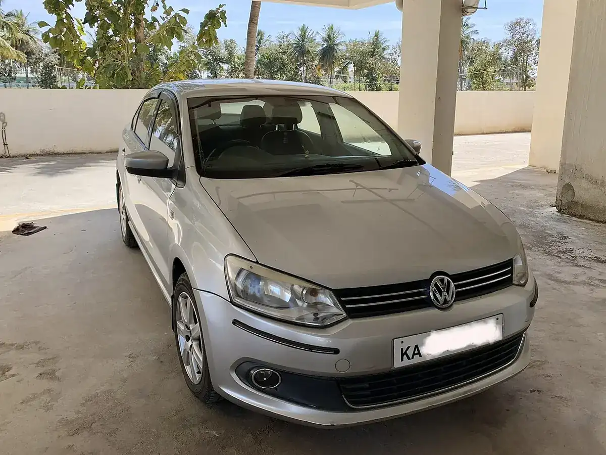 Silver Indian Volkswagen Vento sedan viewed from the front